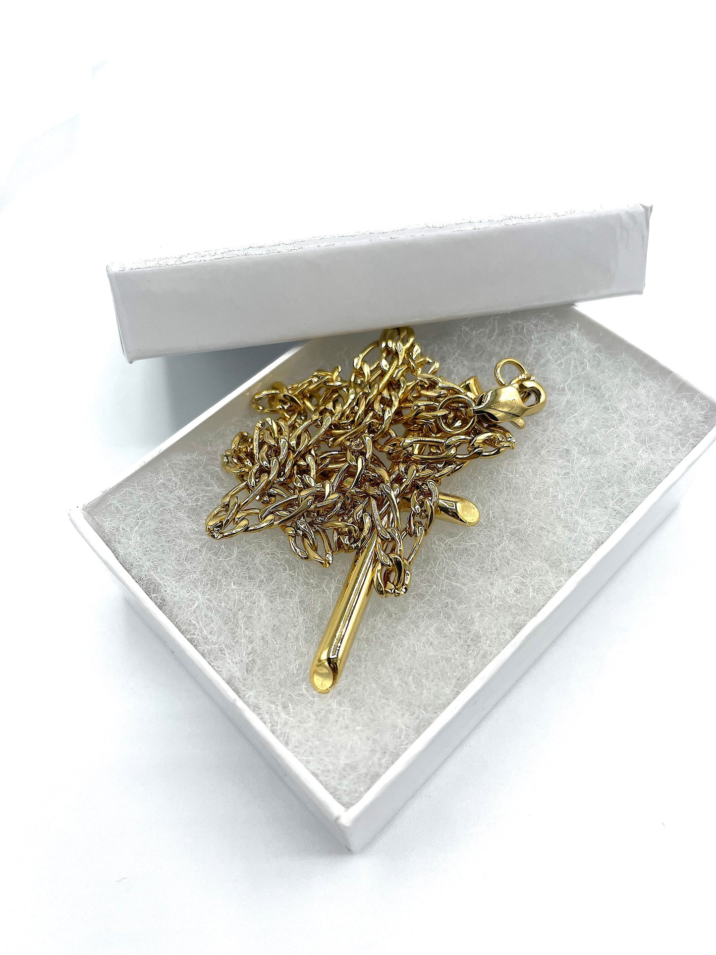 Incredible Chic 14K/24K Gold-Tone Cross Pendant Necklace on 4mm Figaro Chain – 22" Unisex Fashion Jewelry for Layering or Solo Wear - Incredible Chic Collections® LLC