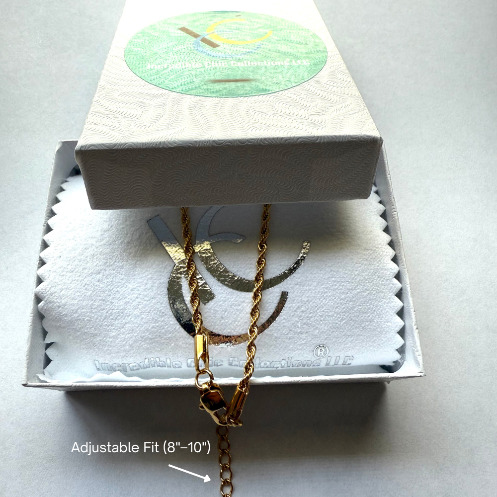 New! Incredible Chic Adjustable 2mm Rope Anklet/Bracelet – 24K Real Gold Plated, 8"–10", Strong Lobster Clasp, 0.5 Micron Coating, Elegant & Durable - Incredible Chic Collections® LLC