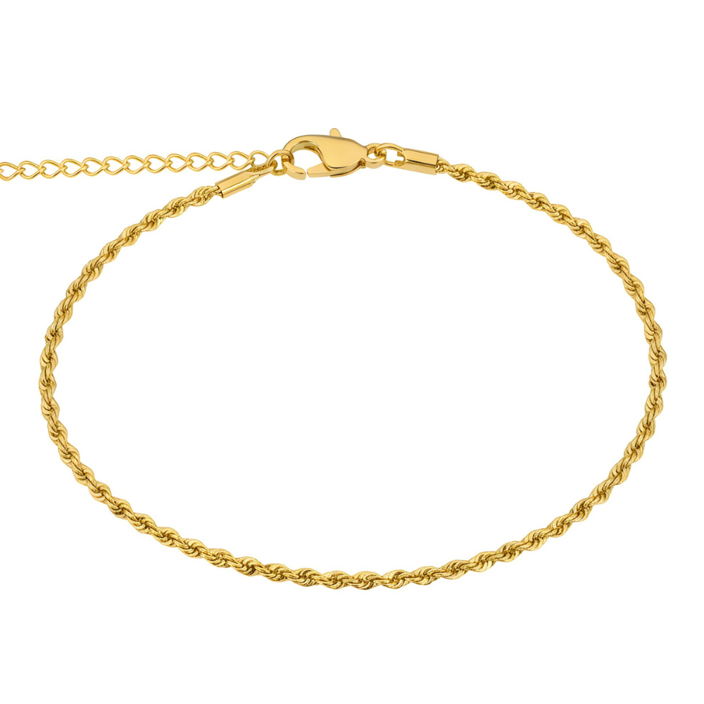 24K Miami Rope Cuban Anklet Bracelet Gold Plated (8–10”)