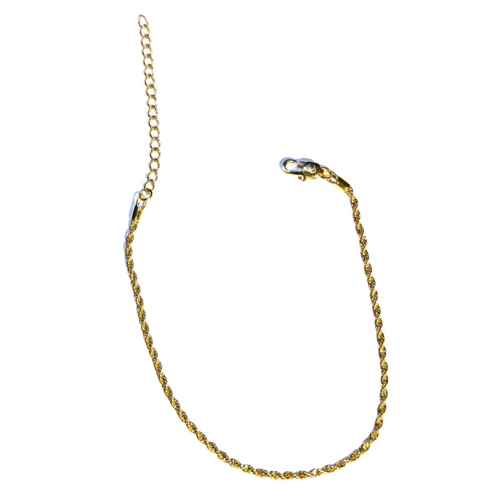 24K Miami Rope Cuban Anklet Bracelet Gold Plated (8–10”)