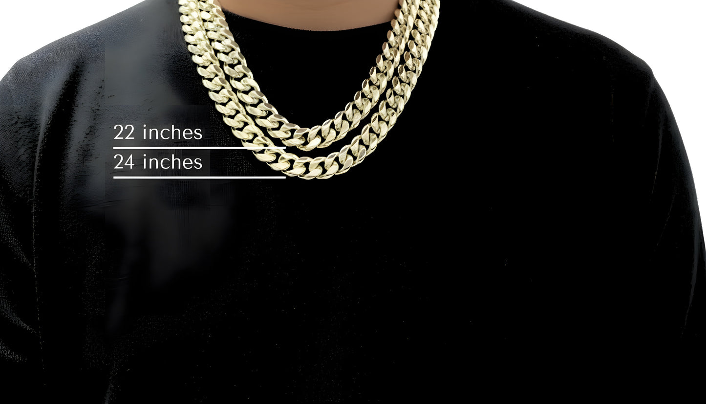 14mm Miami Cuban Link Necklace in 14K Heavy Yellow Gold Overlay Zircon Stone Clasp– Incredible Chic Men’s Jewelry