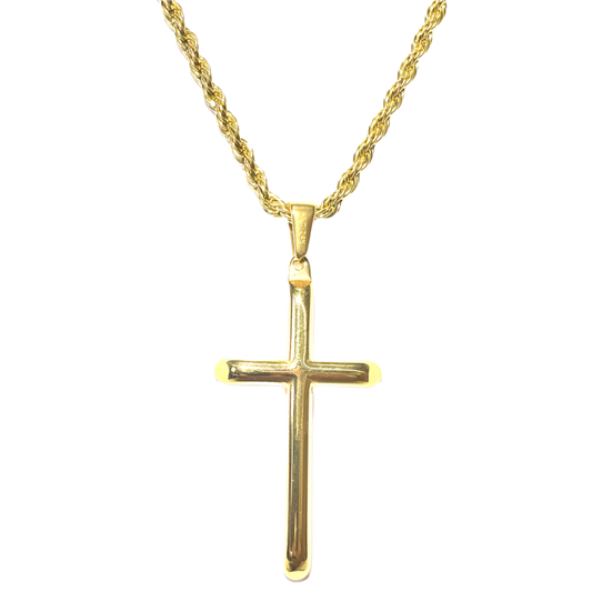 24K Gold Rope Chain Style Cross Incredible Chic Collections Pendant Necklace Solid Clasp for Men,Women,Teens Thin for Charms Miami Cuban Link Diamond Cut- 3mm 18", 20”