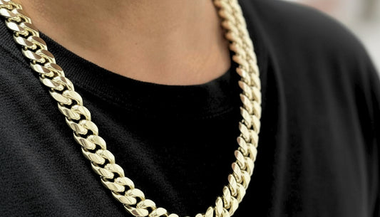 14mm Miami Cuban Link Necklace in 14K Heavy Yellow Gold Overlay Zircon Stone Clasp– Incredible Chic Men’s Jewelry