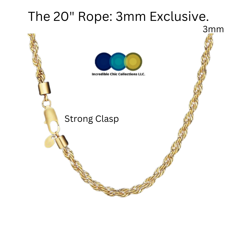 24K Gold Rope Chain Style Cross Pendant Necklace Solid Clasp for Men,Women,Teens Thin for Charms Miami Cuban Link Diamond Cut- 2.5mm 18” 22” 24”, 3mm 20” - Incredible Chic Collections™ LLC