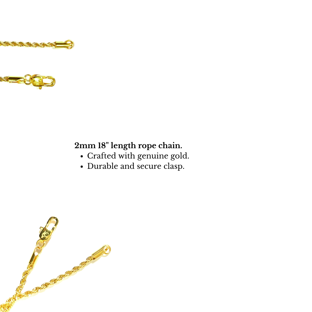 24K Gold Rope Chain Style With Cross Pendant Necklace for Men,Women,Teens Thin for Charms 2mm - 18"