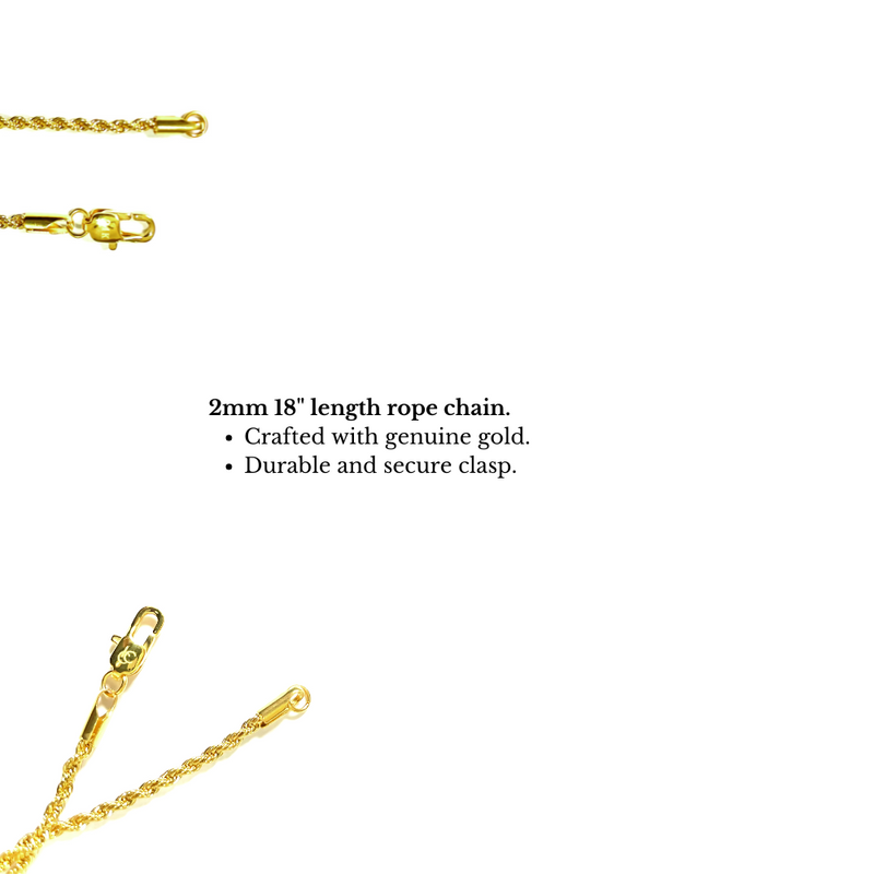 Rope Chain Cross Pendant Necklace in 24K Yellow Gold, 2mm 18