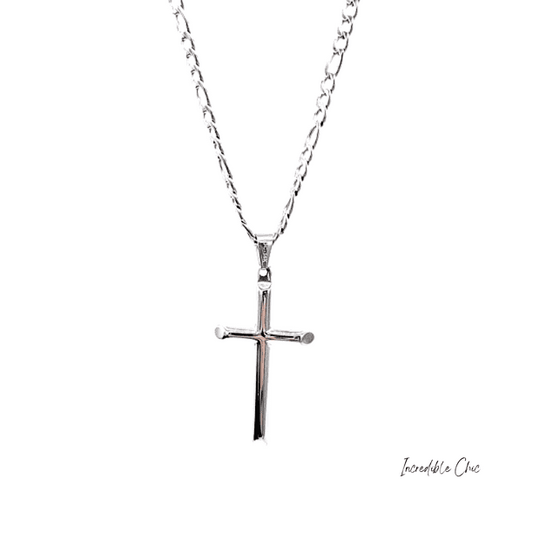 14K or 24K Mens Women White Gold Cross Pendant 4mm Figaro Chain in 14k Necklace for men women boys girls teens Fashion Jewelry,Wear Alone or with Pendant, 22 Inch - Incredible Chic Collections™ LLC