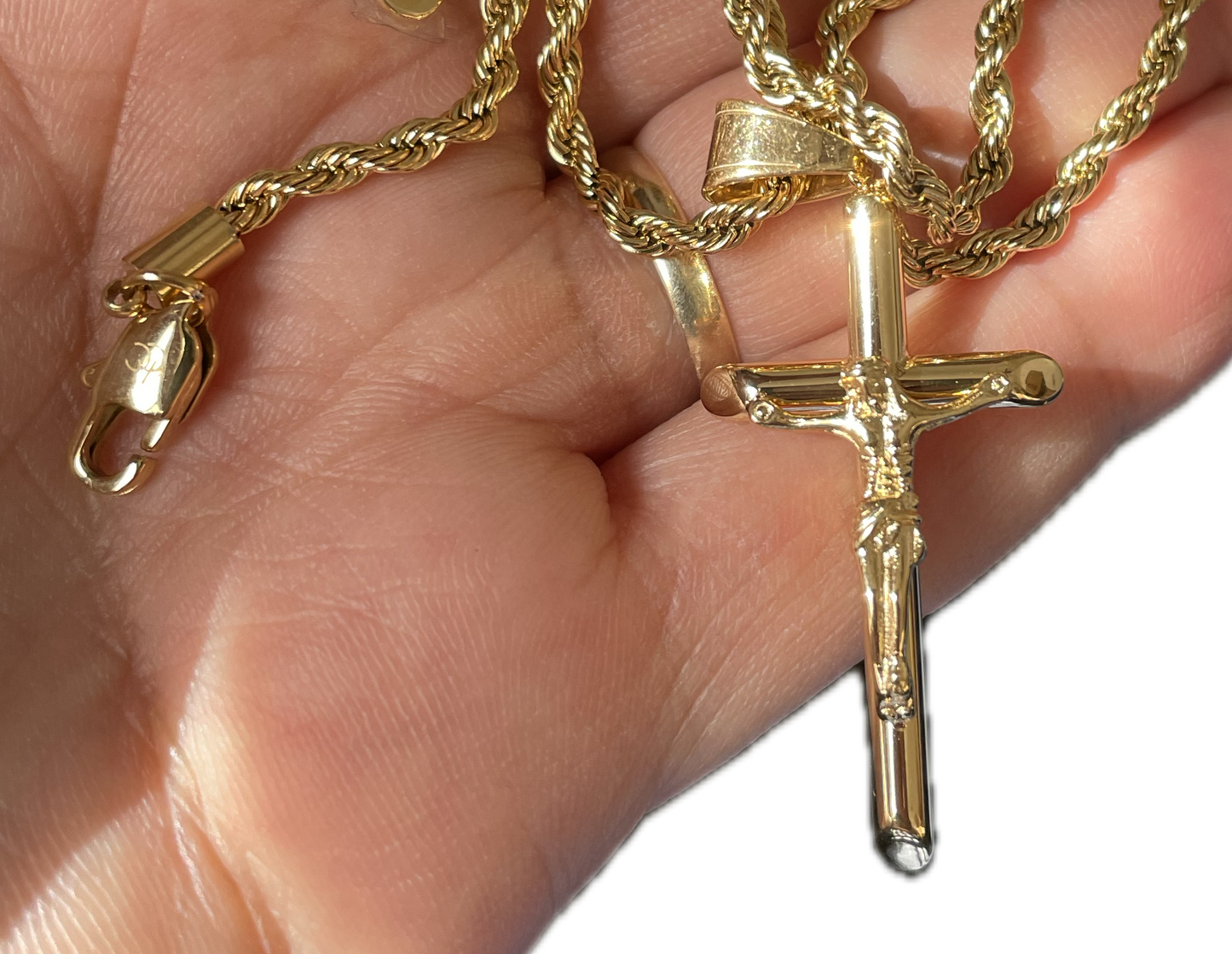 Crucifix Cross Gold or White Gold Rope Necklace, Diamond Cut Fine Jewelry, Great Gift for Men & Women for Any Occasion 22"