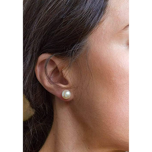 Round White Freshwater Real Pearl Earrings for Women - 925 Silver Stud Earrings | Hypoallergenic Earrings with Genuine Cultured Pearls - Incredible Chic Collections™ LLC
