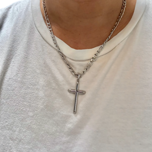 14K White Gold Filled Cross Pendant Necklace on 5mm Figaro Chain, 18",20" – Lifetime Warranty Included - Incredible Chic Collections® LLC