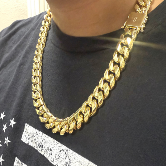 14K 14mm Curb Link Gold Cuban Miami Link Chain