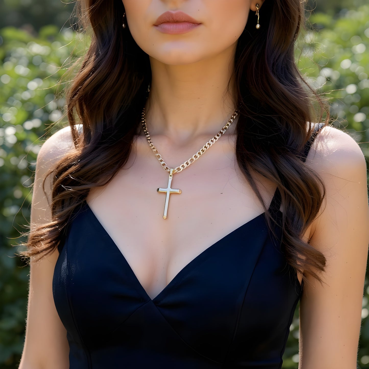 Figaro Link Chain With Cross in Yellow Gold 5MM 18"-20” - Unisex - Incredible Chic Collections® LLC