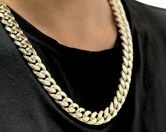 14mm Miami Cuban Link Necklace in 14K Heavy Yellow Gold Overlay Zircon Stone Clasp– Incredible Chic Men’s Jewelry - Incredible Chic Collections® LLC