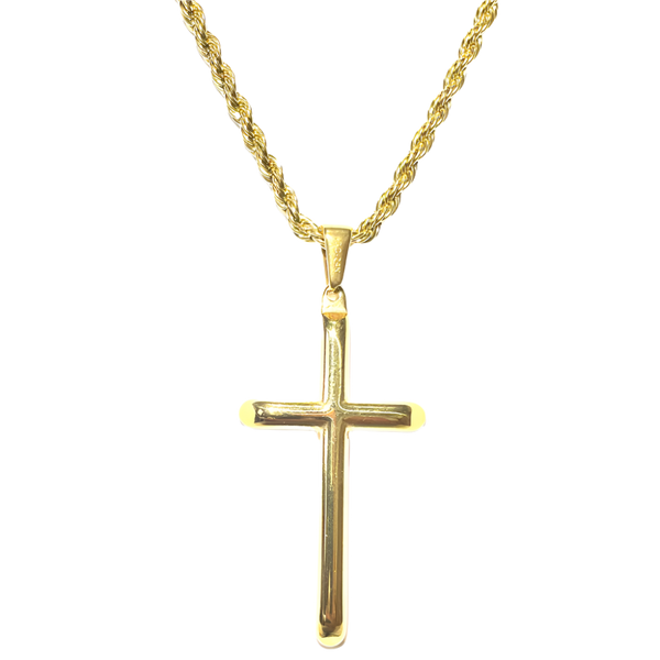 24K Gold Rope Chain Style Cross Incredible Chic Collections Pendant Necklace Solid Clasp for Men,Women,Teens Thin for Charms Miami Cuban Link Diamond Cut- 3mm 18", 20”