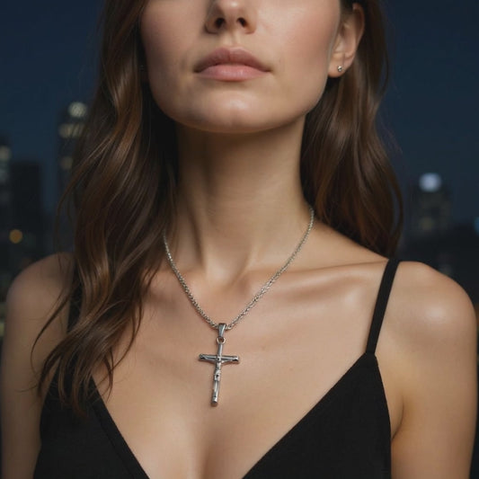 Diamond-Cut Crucifix Cross Pendant with Rope Chain in 14K White Gold – 22" - Unisex