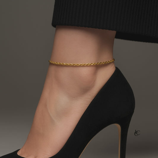 Rope Chain Anklet in Yellow 24kt Gold - 2mm Adjustable Fit (8"–10")