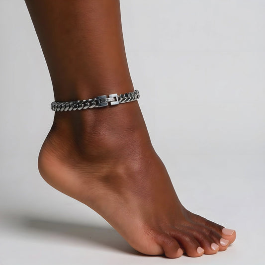 14K White Gold-Plated 6mm Miami Cuban Link Anklet (9")