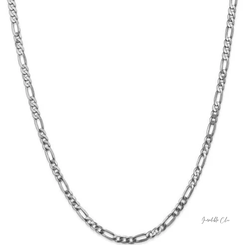 14K Figaro 4mm White Gold Chain Necklace Jewelry Plated Clasp Men/Women LifeTime USA Made Valentines Gift 22 Inches - Incredible Chic Collections™ LLC