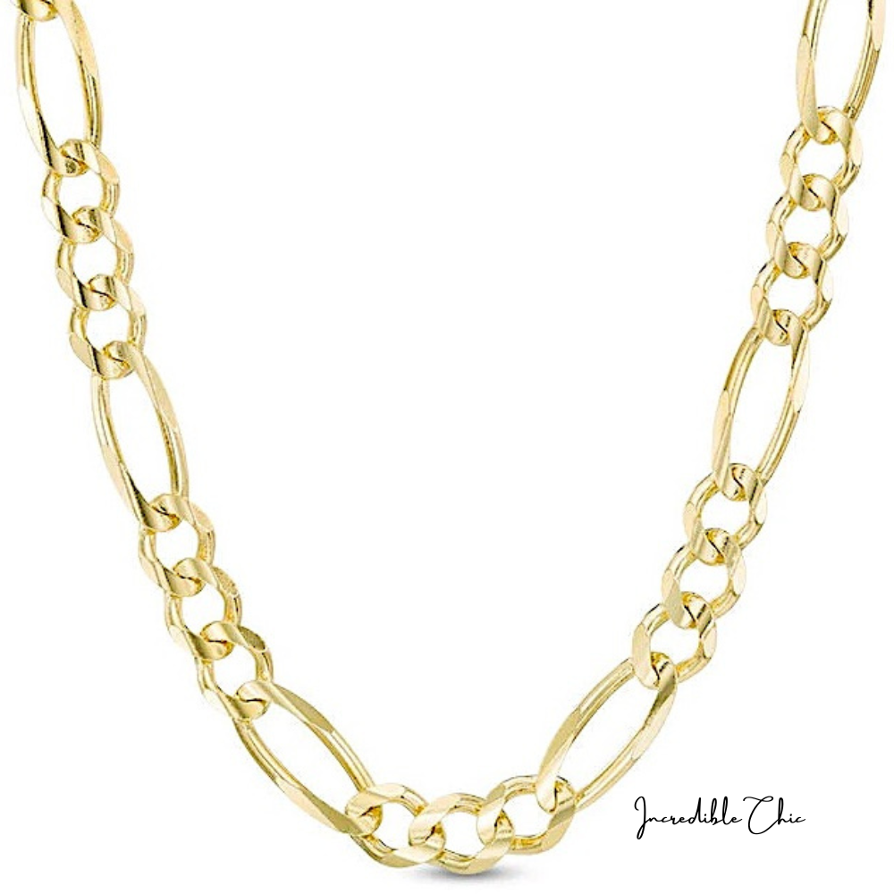 24k Figaro Chain 5mm 24k Gold Necklace Women Men Jewelry Strong Solid Clasp Gift with Lobster Plated Clasp 22” - Incredible Chic Collections™ LLC