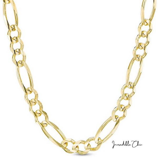 24k Figaro Chain 5mm 24k Gold Necklace Women Men Jewelry Strong Solid Clasp Gift with Lobster Plated Clasp 22”