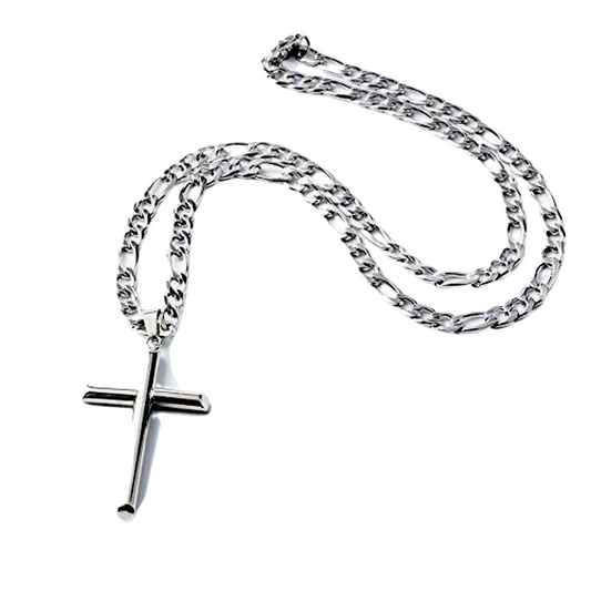 NEW! 22" 14K Gold Figaro Chain Style Cross Pendant Necklace Solid Clasp for Men, Women, Teen - Incredible Chic Collections™ LLC