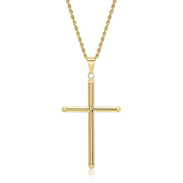 24K 2.5mm or 3mm Gold Rope Chain Style Cross Pendant Necklace Solid Clasp - 18" 20" - Incredible Chic Collections™ LLC